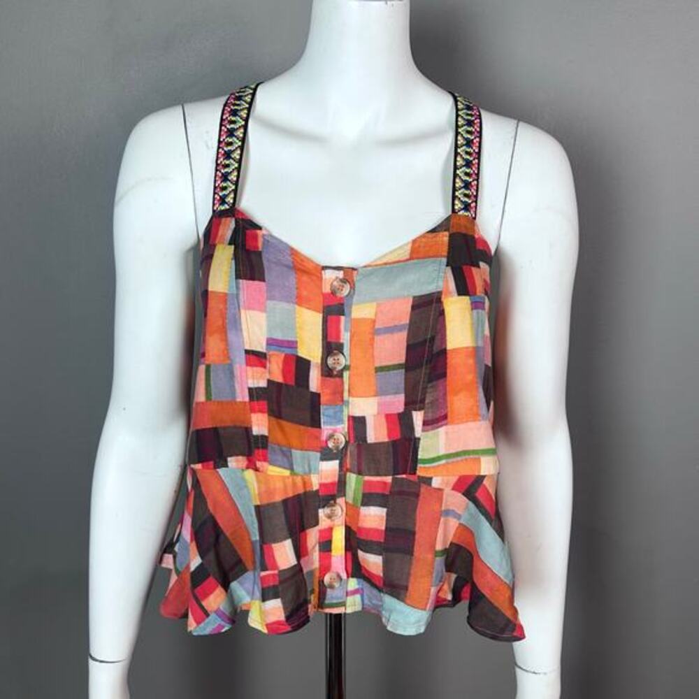Anthropologie Pilcro tank halter top XS patchwork colorful guitar strap